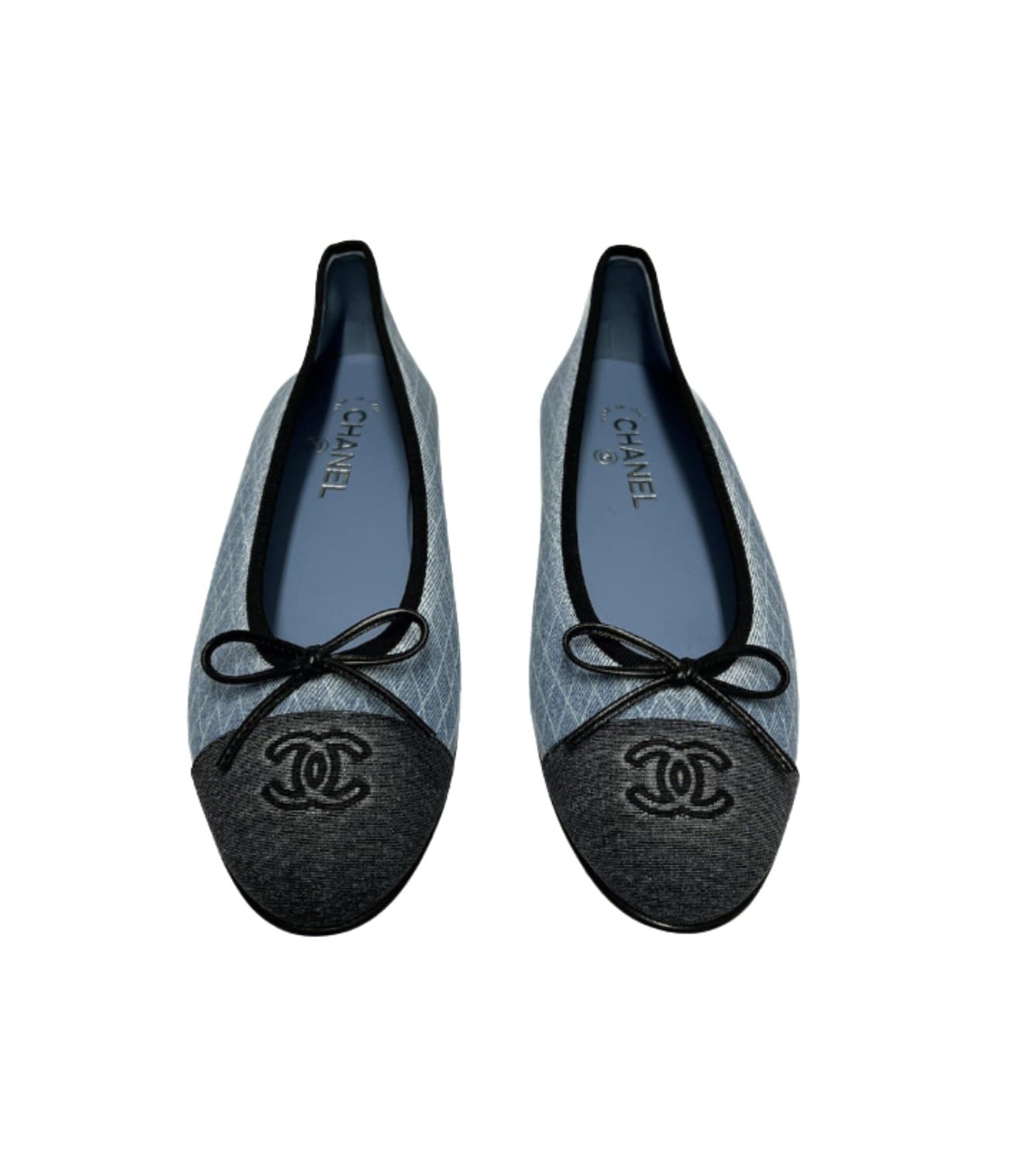 Ballerines Chanel — Denim bleu & bout noir